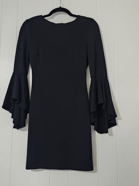 Lulus Black Bell Sleeve Dress Small Bodycon Cocktail Mini Stretch Chic